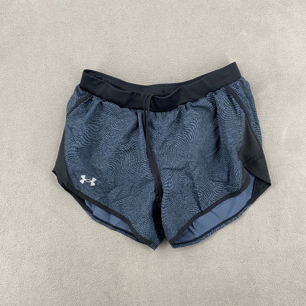 Under Armour HeatGear Womens Blue Black Wavy Pattern Running Shorts Small